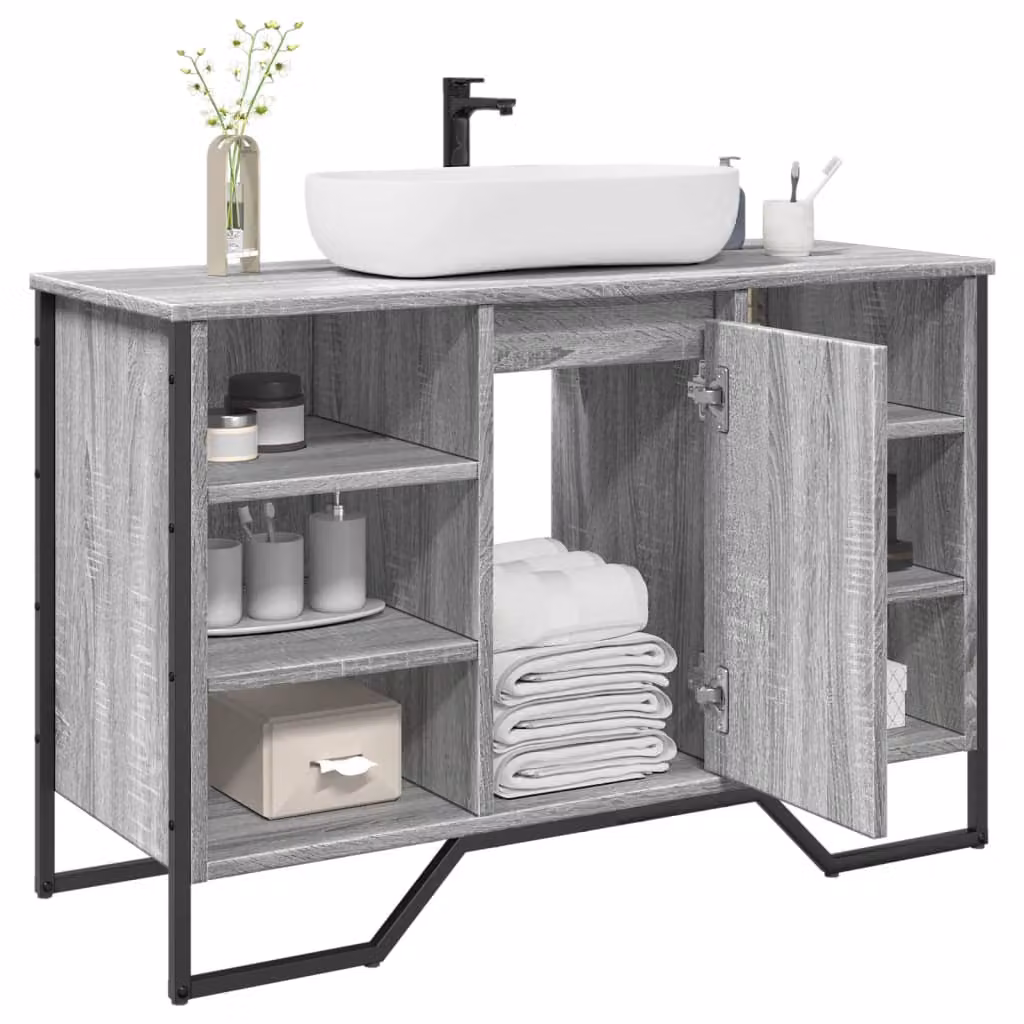 Lavabo da bagno moderno vidaXL Grigio con ante a cerniera e ripiani interni L: 91 cm, P: 35 cm, H: 60 cm