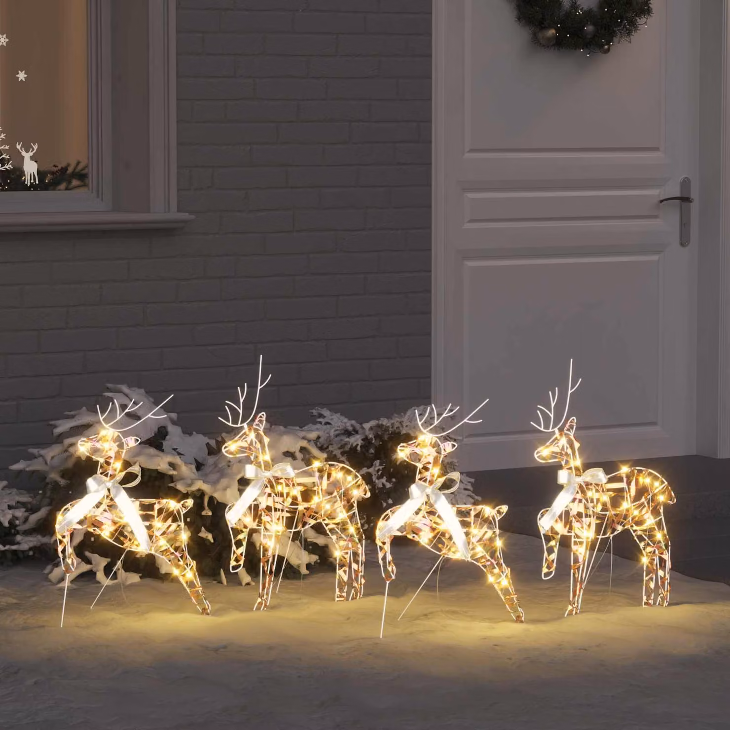Set di 4 renne decorative vidaXL con 80 LED multicolore per decorazioni natalizie, L/P/H: 44 x 18 x 65,5 cm
