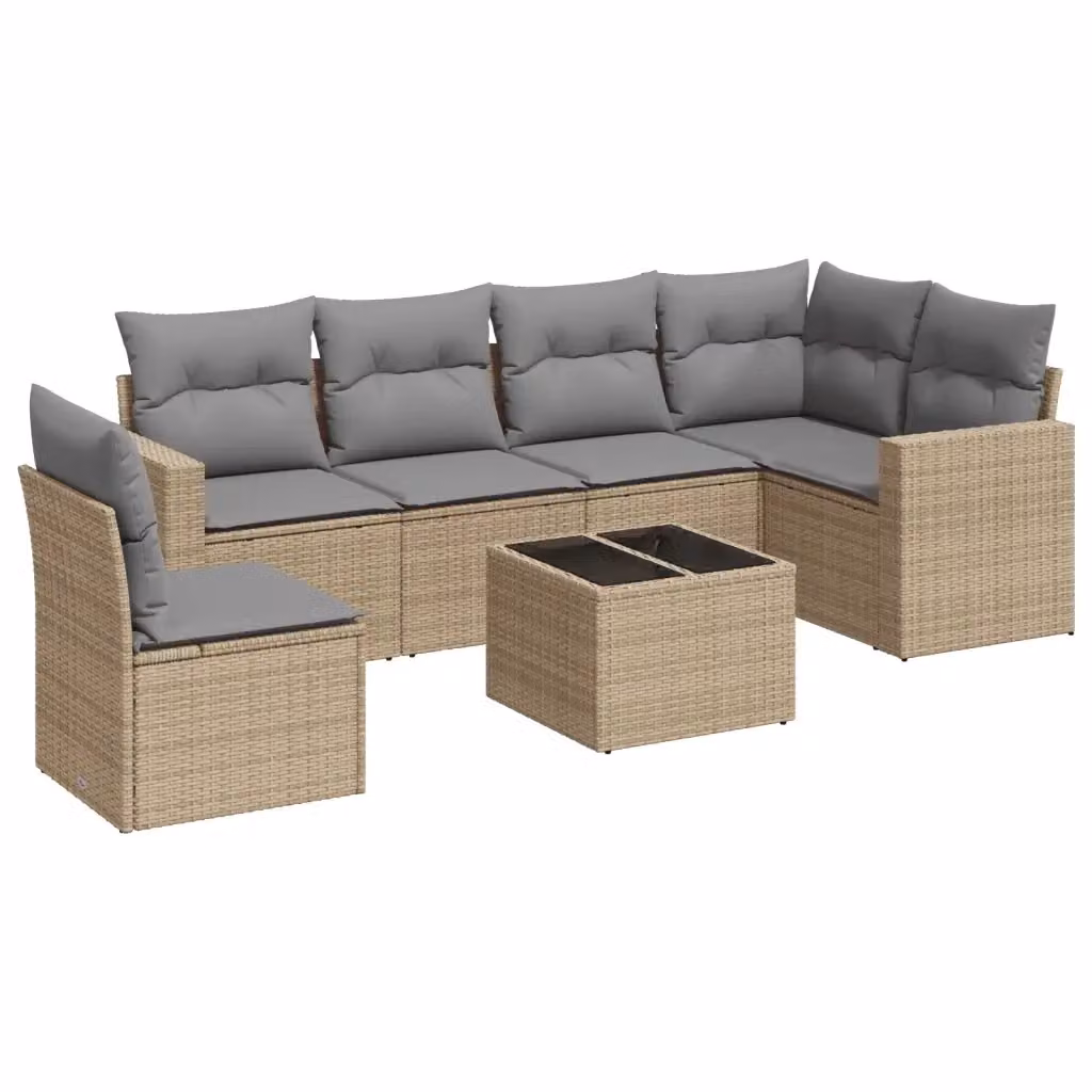 Set di divani da giardino vidaXL 7 pz in polyrattan con cuscini beige e grigi a forma di L – 2