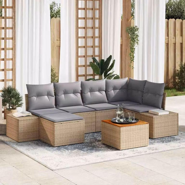 Maison Exclusive - Set da giardino composto da 7 pezzi. Colore: beige e grigio chiaro