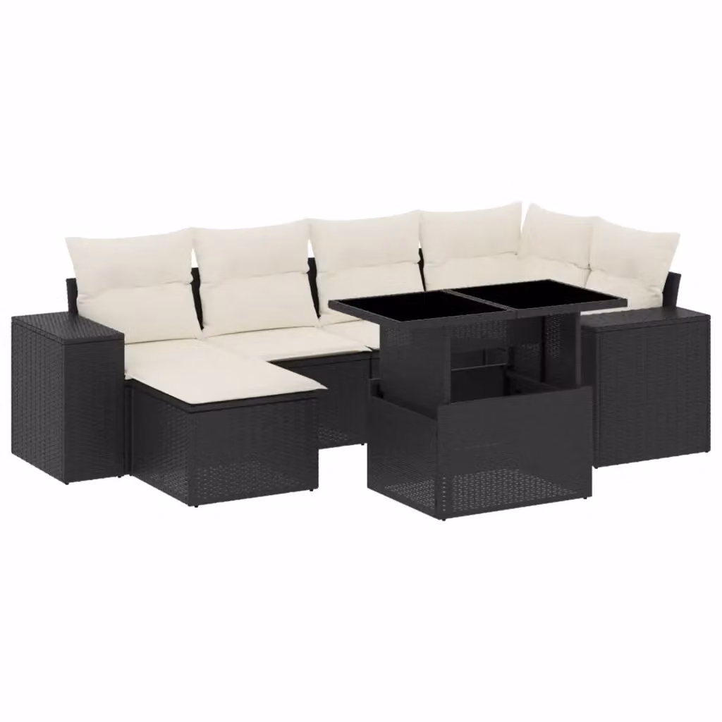 vidaXL Set Divani da Giardino a L con Cuscini 7pz in Polyrattan Nero e Bianco – 2