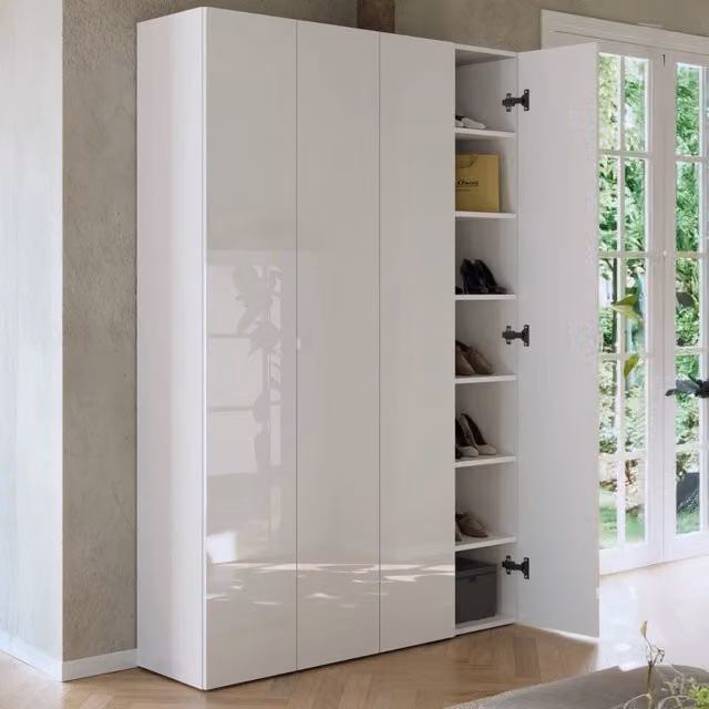 Mobile Portascarpe Spessa, Scarpiera 12 Ripiani, 126x35x186h cm Bianco Lucido