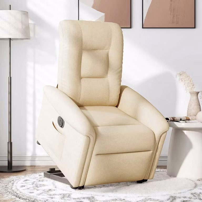 vidaXL Poltrona Alzapersona Reclinabile Elettrica Crema in Tessuto