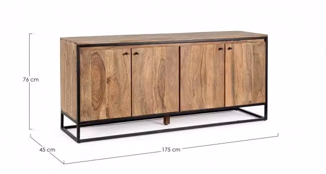 Credenza Nartan a 4 Ante in Legno di Sheesham Marrone con Dettagli in Metallo L: 175 cm, P: 45 cm, H: 76 cm – 2
