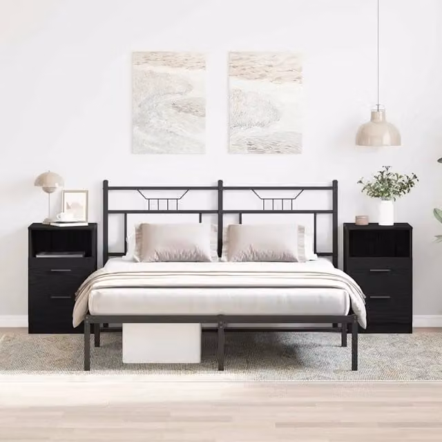 Set di 2 Armadi da Notte Moderni vidaXL in MDF Nero Opaco L/P/H: 40 x 36 x 65 cm – 1