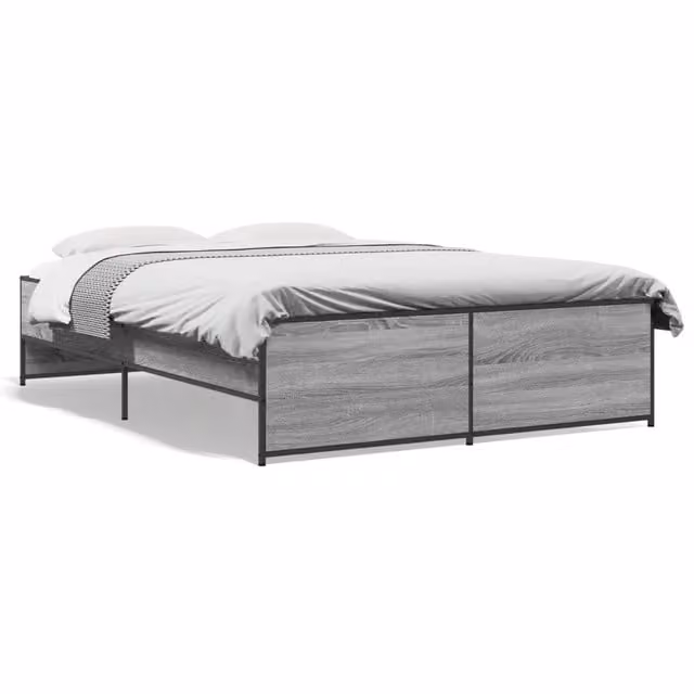 Letto matrimoniale moderno Design In grigio con cassetti in legno e metallo L: 138 cm, P: 193 cm, H: 40,5 cm – 1