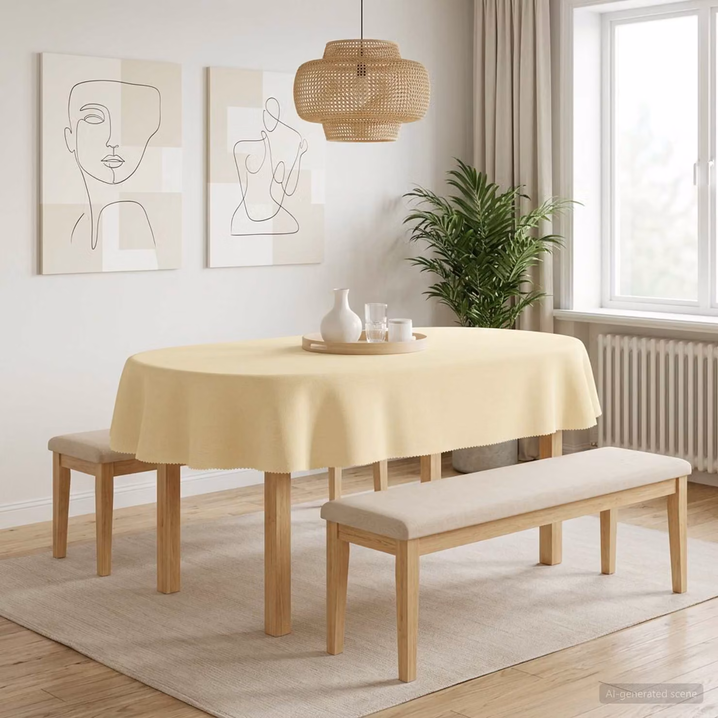 Set di 5 tovaglie da tavolo vidaXL in poliestere, idrorepellenti e antimacchia, colore bianco crema, L: 160 cm x P: 220 cm