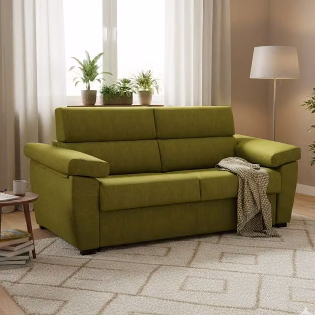 Pacecos Divano Letto 3 Posti Made in Italy con Rivestimento Sfoderabile Verde L: 225 cm, P: 95 cm