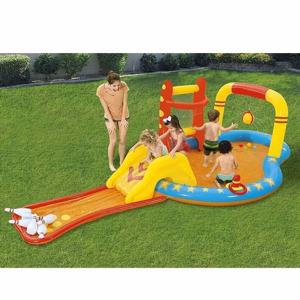 Piscina Gonfiabile Play Center Piccolo Campine Trade Shop Traesio Multicolore con Scivolo e Spruzzatore L: 435 cm, P: 213 cm, H: 117 cm – 2