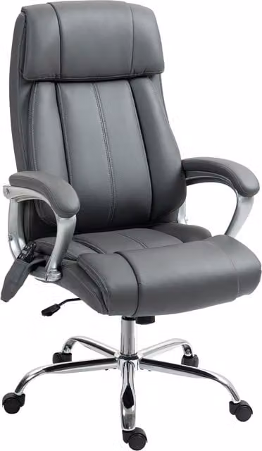 HOMCOM Sedia da Ufficio Massaggiante a 6 Punti e Inclinabile, in pelle PU e Acciaio, 66x72x113-121 cm, Grigio Carbone