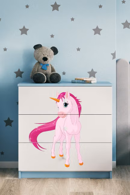 Cassettiera per bambini unicorno nel colore blu Babydreams