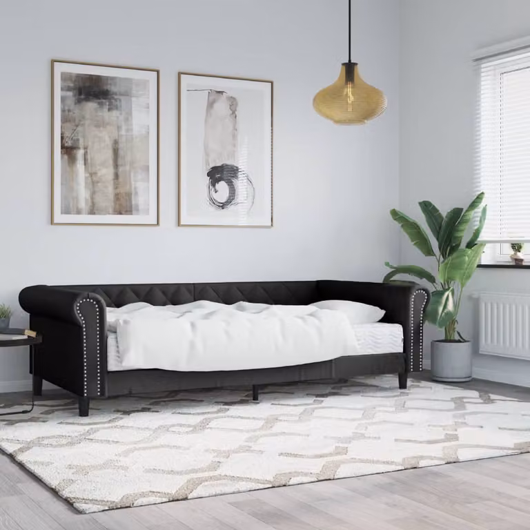 vidaXL Divano Letto con Materasso in Similpelle Nero L/P/H: 200 x 90 x 68 cm