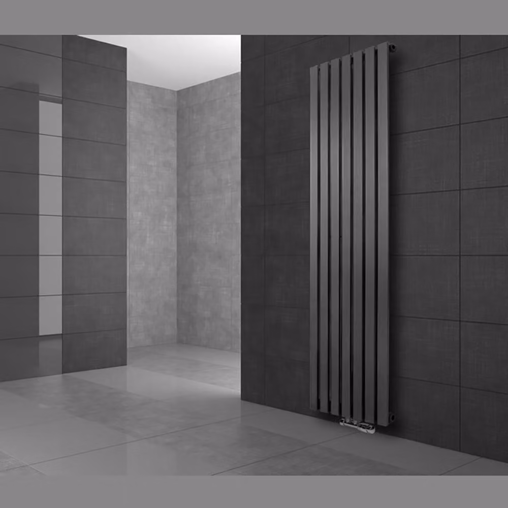 LuxeBath Design radiatore a pannello Stella attacco centrale 480 x 1400 mm antracite con set di attacchi incl. termostato parete d'angolo, piatto, senza elemento riscaldante