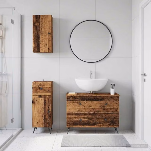 Set di mobili da bagno moderno vidaXL in legno marrone composto da mobile lavabo e pensili a parete