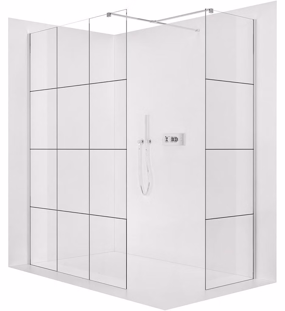 CERANO - Box doccia Walk-in Onyx T L/P - 8 mm - montante squadrato - cromato, vetro industriale - 110x90x200 cm