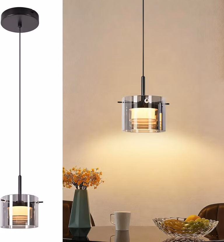 ZMH Lampada a sospensione per tavolo da pranzo, lampada a sospensione in vetro a 1 luce, lampada da sala da pranzo a sospensione, 140 cm, lampada a sospensione a LED regolabile in altezza, lampada a sospensione per sala da pranzo e corridoio