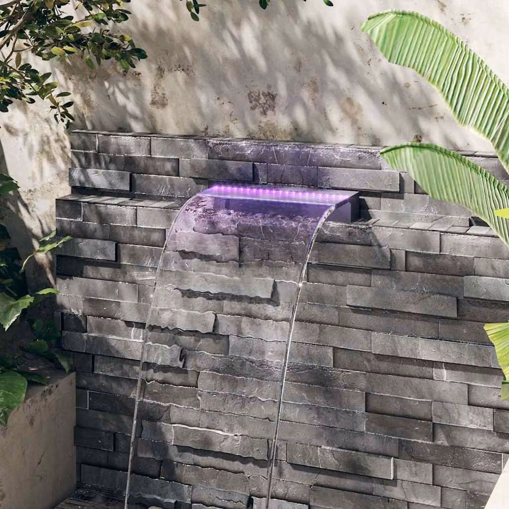 vidaXL Sfioratore a Cascata con LED RGB in Acrilico, Colori Grigio, Trasparente e Nero, L: 45 cm