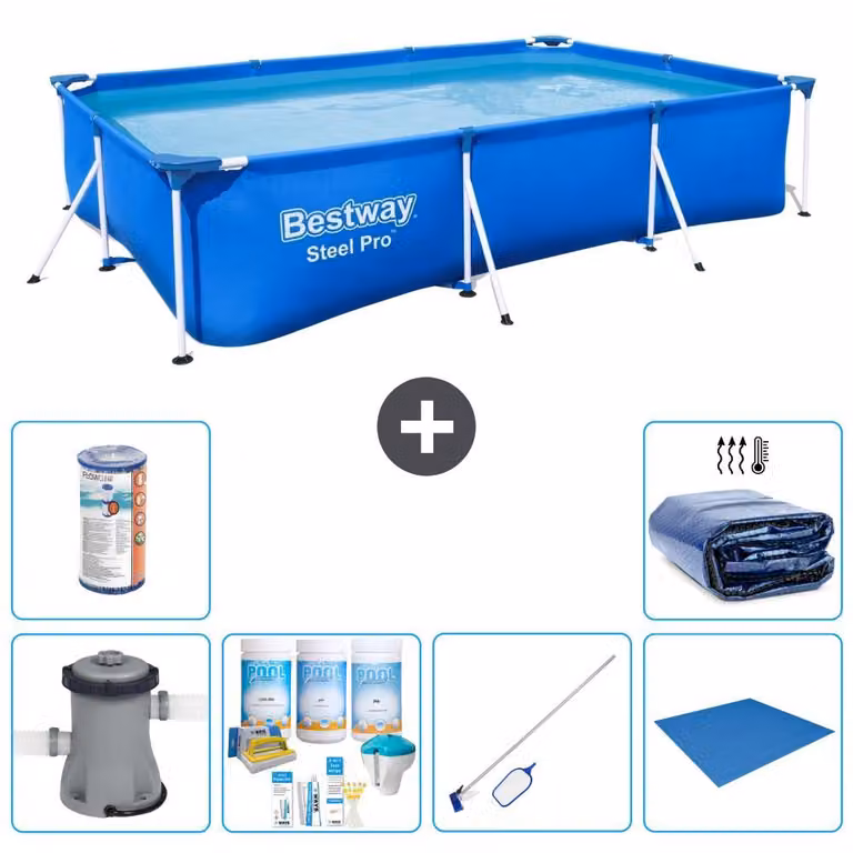 Bestway Steel Pro, piscina rettangolare - 300x201x66 cm - 7 pezzi - Modello S21571