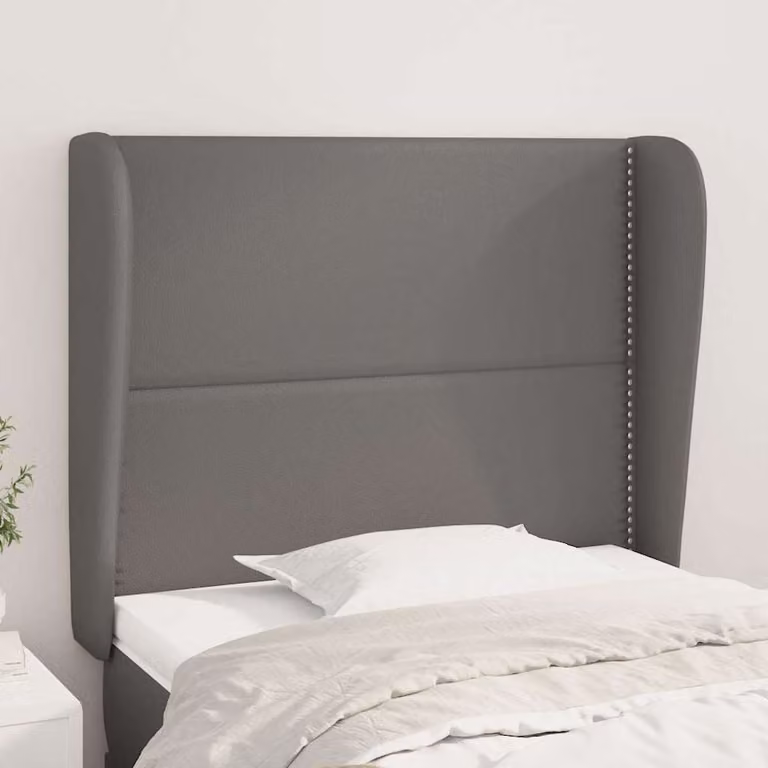 Testiera ad orecchio vidaXL in similpelle grigia con struttura in legno L: 103 cm, P: 23 cm, H: 118-128 cm