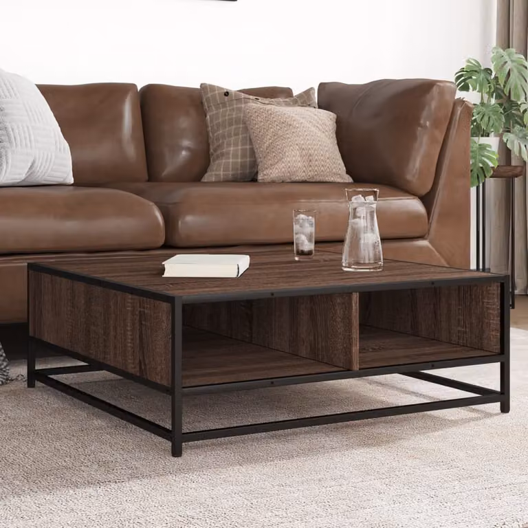 Tavolino Quadrato vidaXL in Rovere Marrone e Metallo Nero L/P/H: 80 x 80 x 30 cm