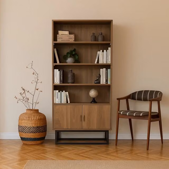 Libreria Morgana, Scaffale da ufficio, Mobile portalibri, Biblioteca, 80x36h182 cm, Noce e Nero
