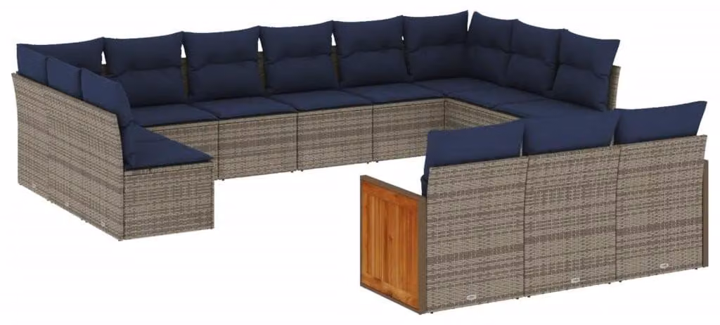 Set da salotto da esterno composto da 13 pezzi, color grigio, in rattan sintetico resistente alle intemperie. Set di sedute per giardino