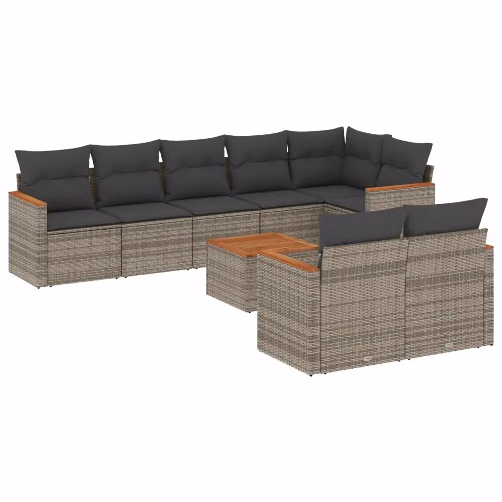 vidaXL Set Divano da Giardino a L 9 pz in Polyrattan Grigio con Cuscini e Tavolino da Caffè – 2