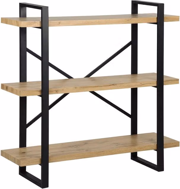 Libreria Beliani in stile industrial con 3 ripiani in legno marrone e struttura in metallo nero, H 111 cm x L 35 cm x P 19 cm