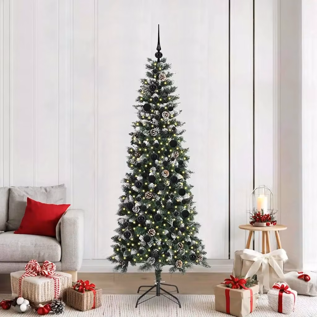 Albero di Natale artificiale moderno verde con 300 LED luce bianca calda, Altezza: 210 cm – 2