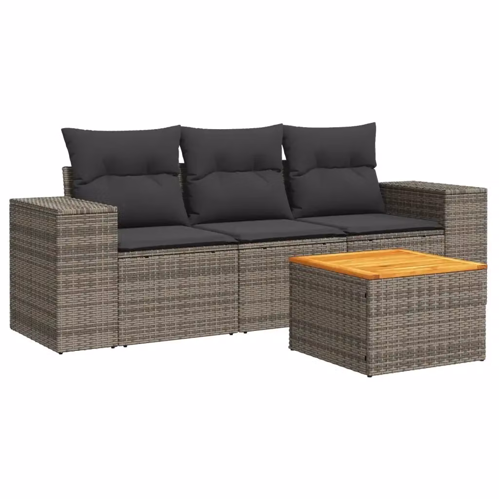 Set Divani da Giardino vidaXL 4 Pezzi con Cuscini e Tavolino, Polyrattan e Acciaio Grigio – 2