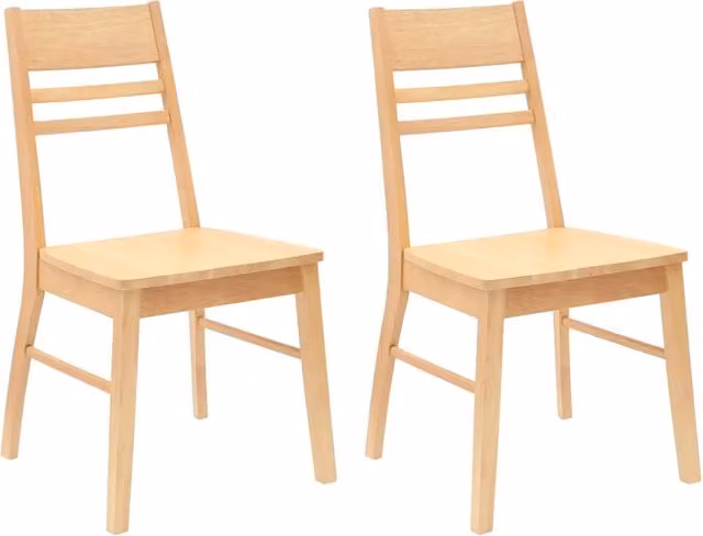 Set di 2 sedie da pranzo e cucina in legno di gomma color naturale, stile minimalista, L: 43 cm, P: 54 cm, H: 89 cm