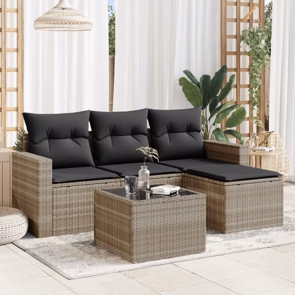 Maison Exclusive - Set Divano da Giardino 5pz con Cuscini Grigio Chiaro Polyrattan