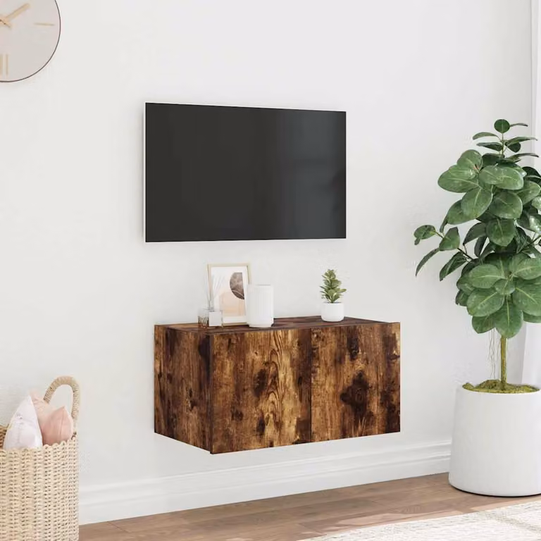 Mobile TV a parete vidaXL con luci LED integrate in rovere fumo, design minimalista, L 60 cm x P 35 cm x H 31 cm