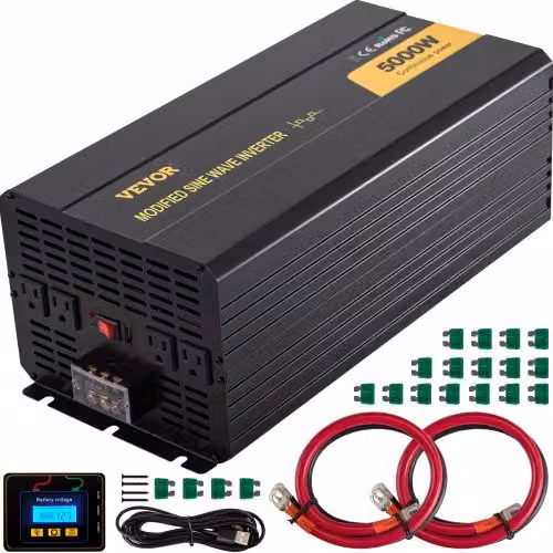 Invertitore a onda sinusoidale modificata VEVOR da 5000 W, da 12 V CC a 120 V CA, colore nero