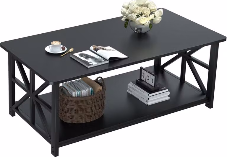 Tavolino con vano portaoggetti 100 cm Legno Metallo Nero Design rustico