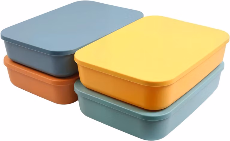 Set di 4 contenitori per alimenti, capacità 14 litri, dimensioni 36,5 x 26 x 14,5 cm, impilabili, ideali per la cucina