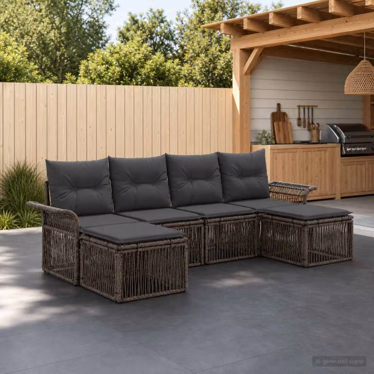 Set Divano da Giardino vidaXL 6 Pezzi a Forma di L Grigio con Cuscini e Struttura in Metallo e Polyrattan