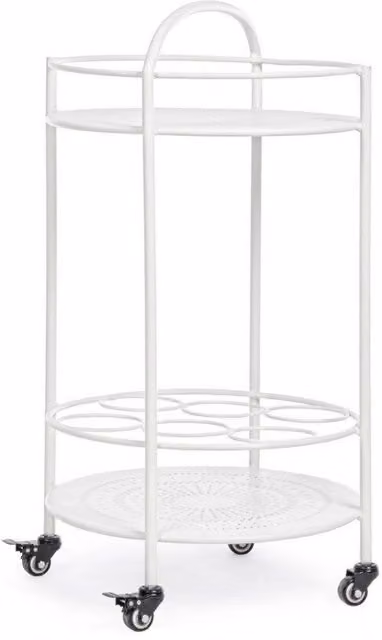 Carrello da giardino Outsunny moderno in metallo bianco con ruote e piano rotondo