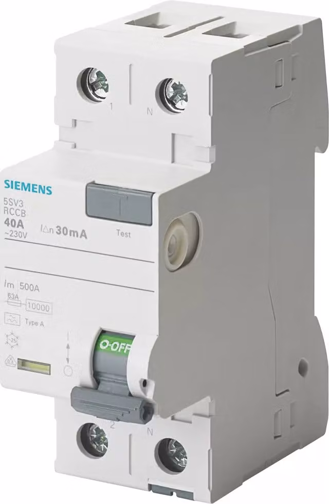 Interruttore differenziale Siemens, bipolare, tipo A, corrente nominale: 80 A, corrente nominale di intervento: 100 mA, tensione nominale CA: 230 V 5SV34176