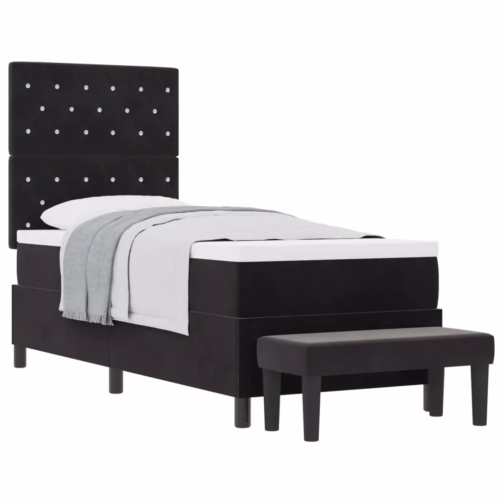 Letto a molle moderno vidaXL in velluto nero con testiera, L: 80 cm, P: 200 cm, H: 128 cm – 2
