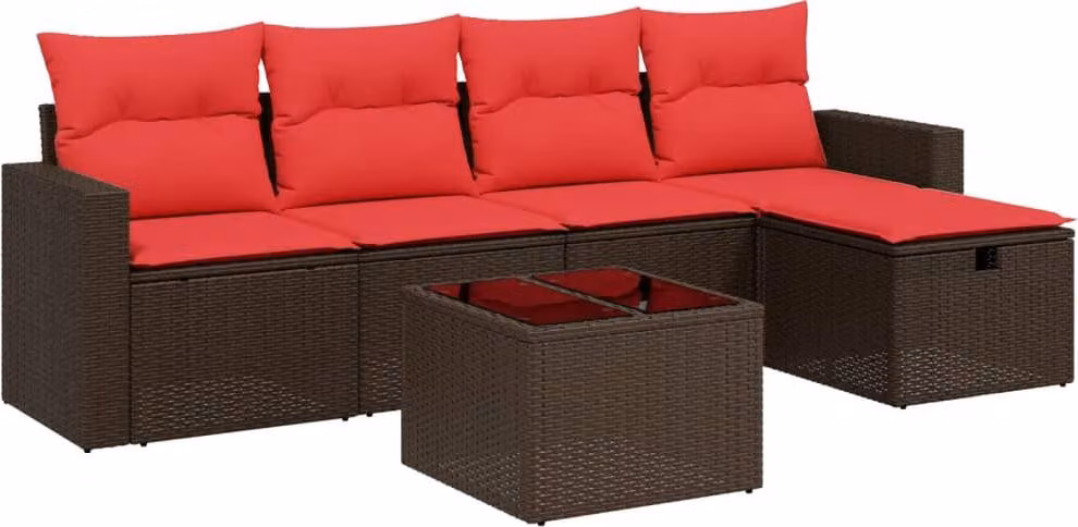 Set Divani da Giardino 6 pz con Cuscini Marrone in Polyrattan