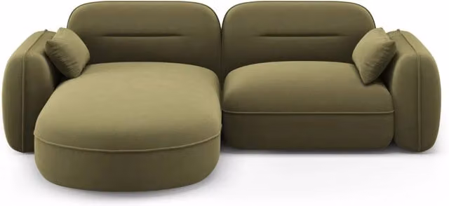 Divano angolare modulare sinistro Sydney Cosmopolitan Design in velluto verde, 3 posti, L/P/H: 230 x 165 x 86 cm