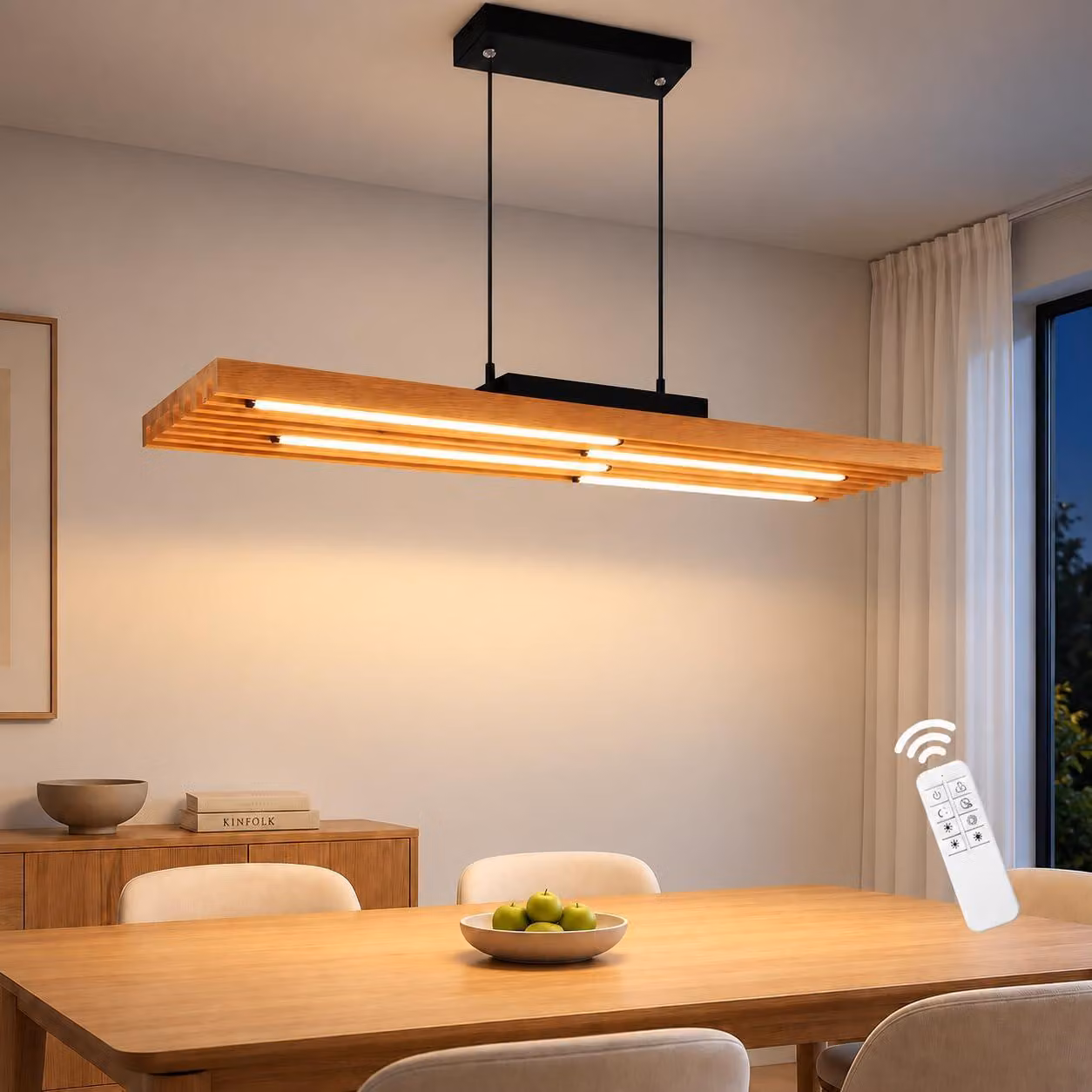 Lampada a sospensione LED in legno, 80 cm, con dimmer, altezza regolabile, 33 W