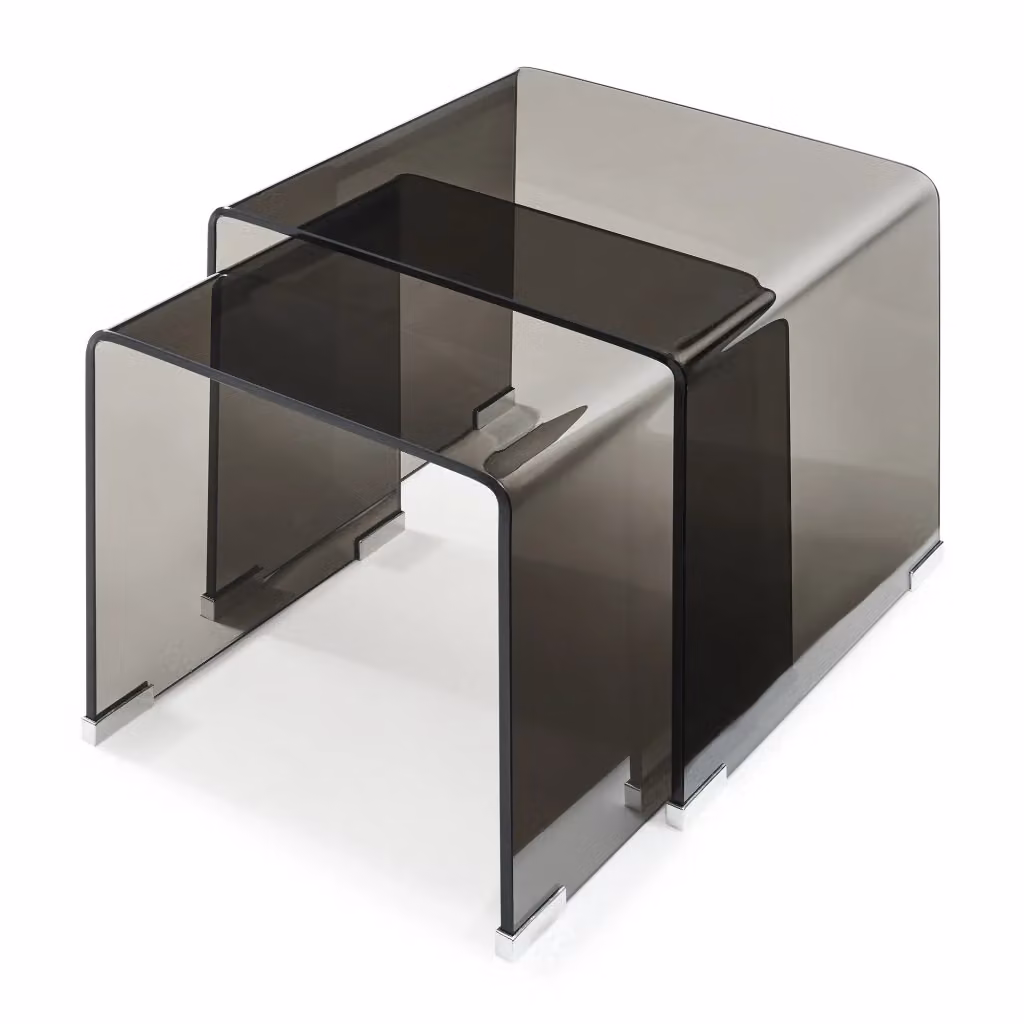 Set di 2 tavolini sovrapponibili Kariengem in vetro grigio scuro en.casa – 2
