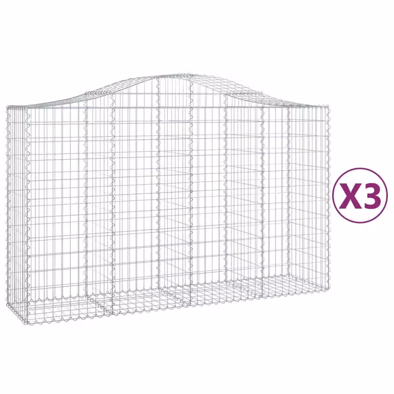 Cesti Gabbioni ad Arco 3 pz 200x50x120/140 cm Ferro Zincato