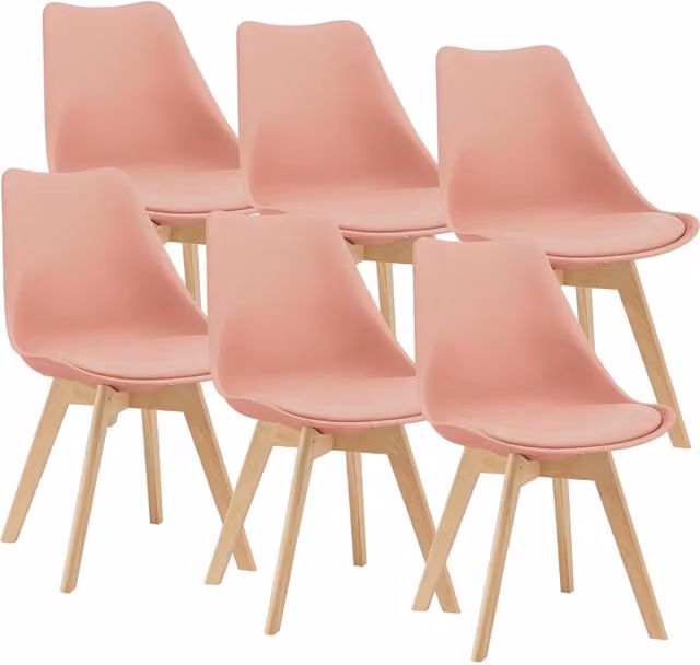 Set Fläten di 6 Sedie da Sala con Seduta Imbottita Rivestimento in Similpelle Rosa [en.casa]
