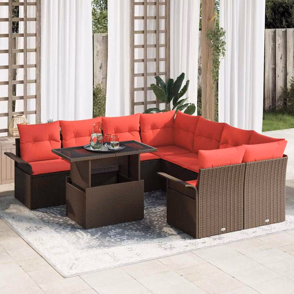 Maison Exclusive - Set di divani da giardino, 9 pezzi, color marrone [Materiale sintetico]: rattan sintetico