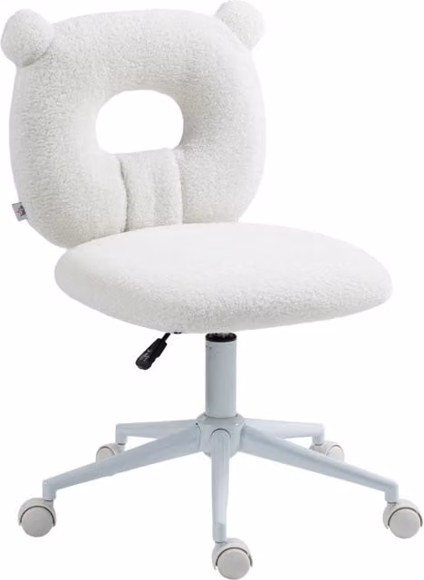 Sedia da ufficio e scrivania in tessuto teddy bianco, regolabile in altezza, ergonomica per studio e casa, 50 cm x 56 cm x 90 cm