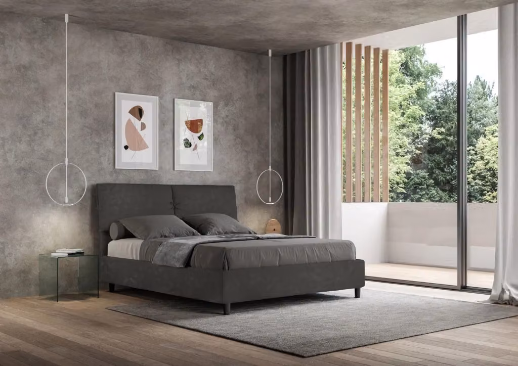 Letto matrimoniale contenitore BS COM imbottito in microfibra grigio L/P/H: 160 x 200 x 110 cm – 2