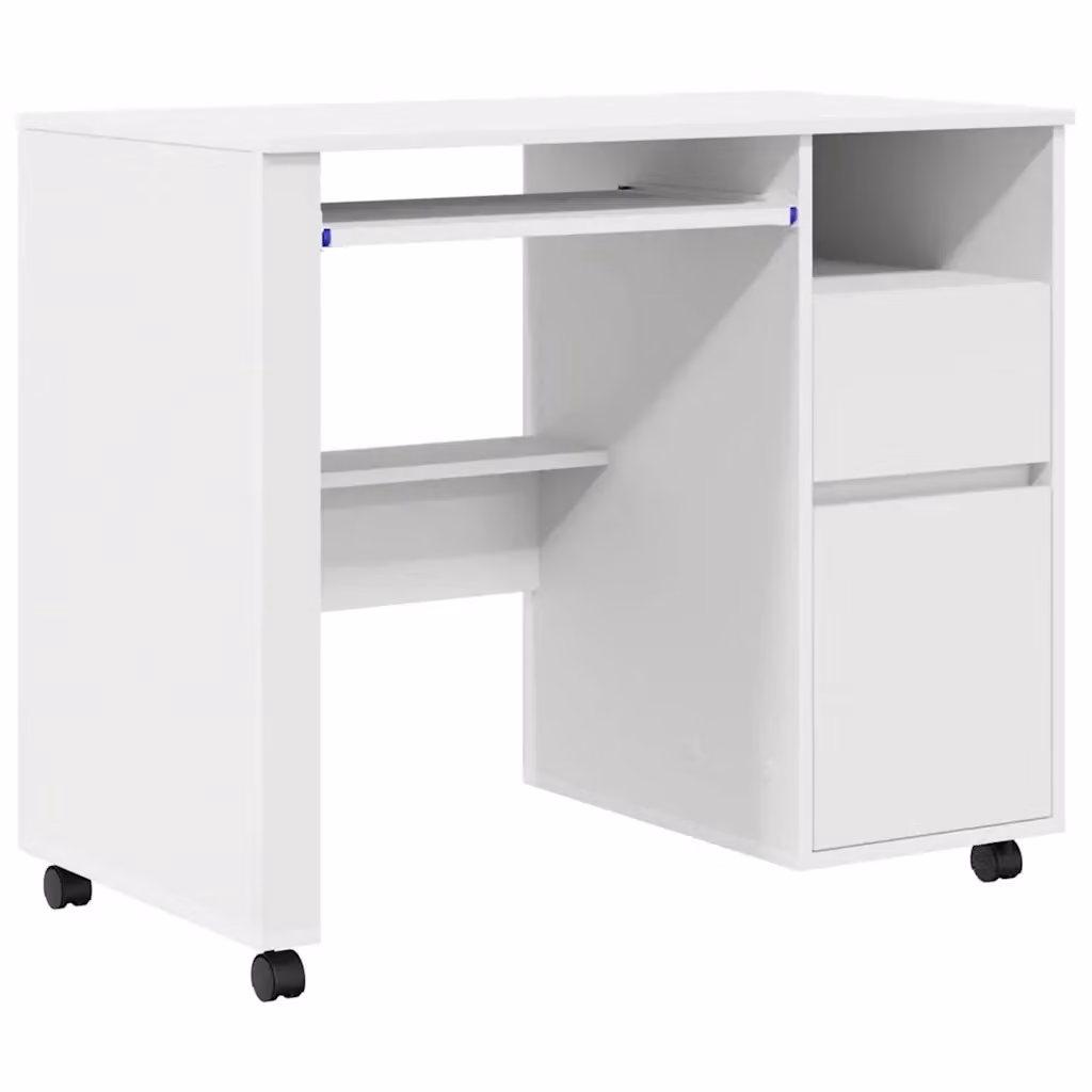 Scrivania moderna vidaXL bianca con ruote in legno MDF L/P/H: 91 x 50 x 77 cm – 2